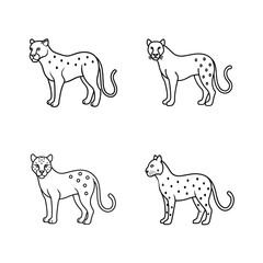 Four detailed black and white vector illustrations of stylized leopard animal designs