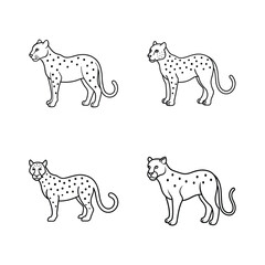 Four different vector outlines of leopards in a simple and minimalist black and white style