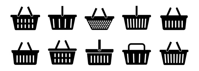 Shopping basket icon set. Buy on market or supermarket. Shopping basket. Vector illustration