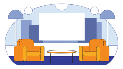 Modern Living Room Interior Design with Orange Armchairs and Coffee Table