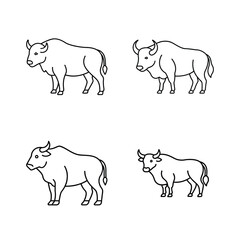 Minimalist black line art illustrations of four standing bison or buffalo animals