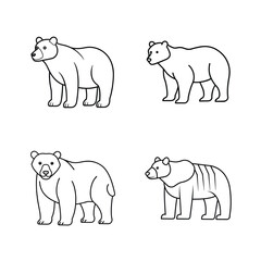 Simple black and white bear illustrations featuring various poses and styles for design projects