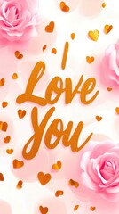Floral greeting card and I love you text