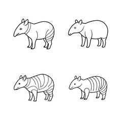 Hand-drawn illustrations of tapirs in various poses depicting a cute animal graphic element