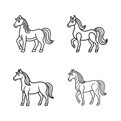 Vector illustration of four stylized horse outlines in black and white isolated