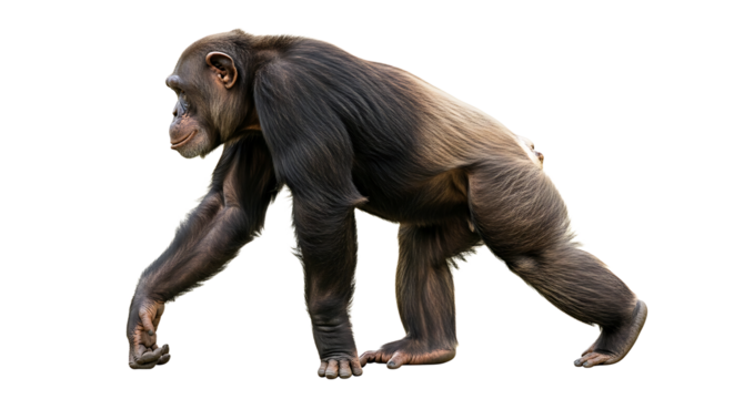 Walking Chimpanzee Isolated on White Background Full Body