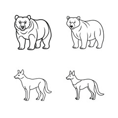 Line art illustrations of bears and wolves posed on white background for creative designs
