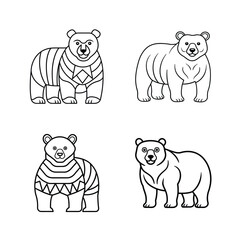 Vector illustration of four different stylized black and white bear designs