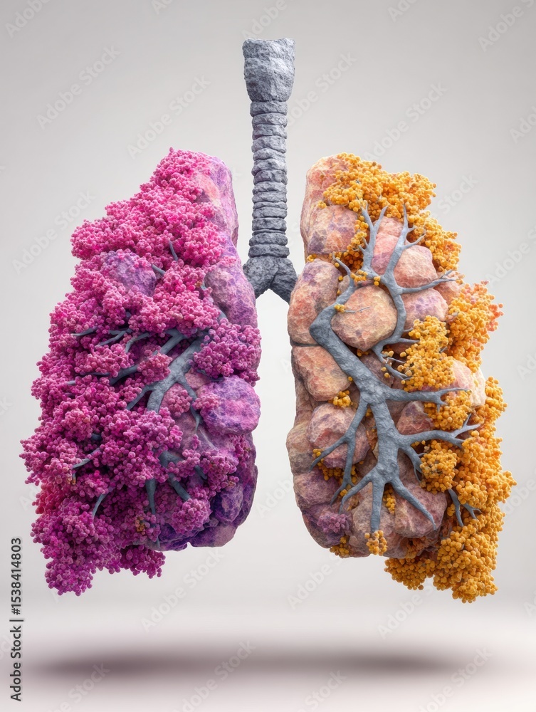 Poster Visual Comparison of Healthy Lung Tissue and Cancerous Lung Tissue Highlighting Key Differences in Structure and Appearance