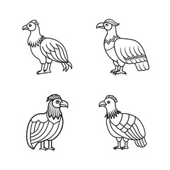 Four cartoon black and white eagle or hawk illustrations on white background