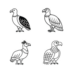 Four stylized black and white illustrations of birds featuring various feather patterns