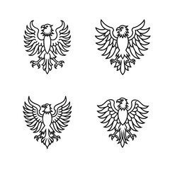 Obraz premium Four heraldic eagle emblems in a minimalist black and white outline style