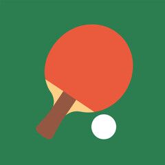 Simplified illustration of table tennis equipment featuring racket and ball on green background for sports and recreation concepts