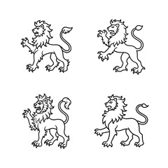 Four heraldic lions black and white vector design for various design applications