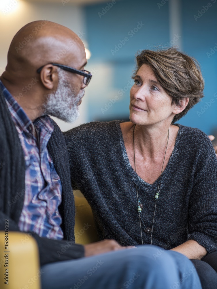 Poster Supportive Conversation Between a Patient and a Family Member in a Healthcare Setting, Fostering Open Communication and Emotional Connection