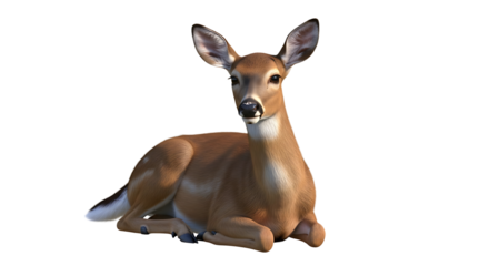 Resting Deer with Brown Fur Isolated on White Background