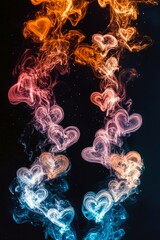 Neon colorful banner with colorful smoke and love hearts