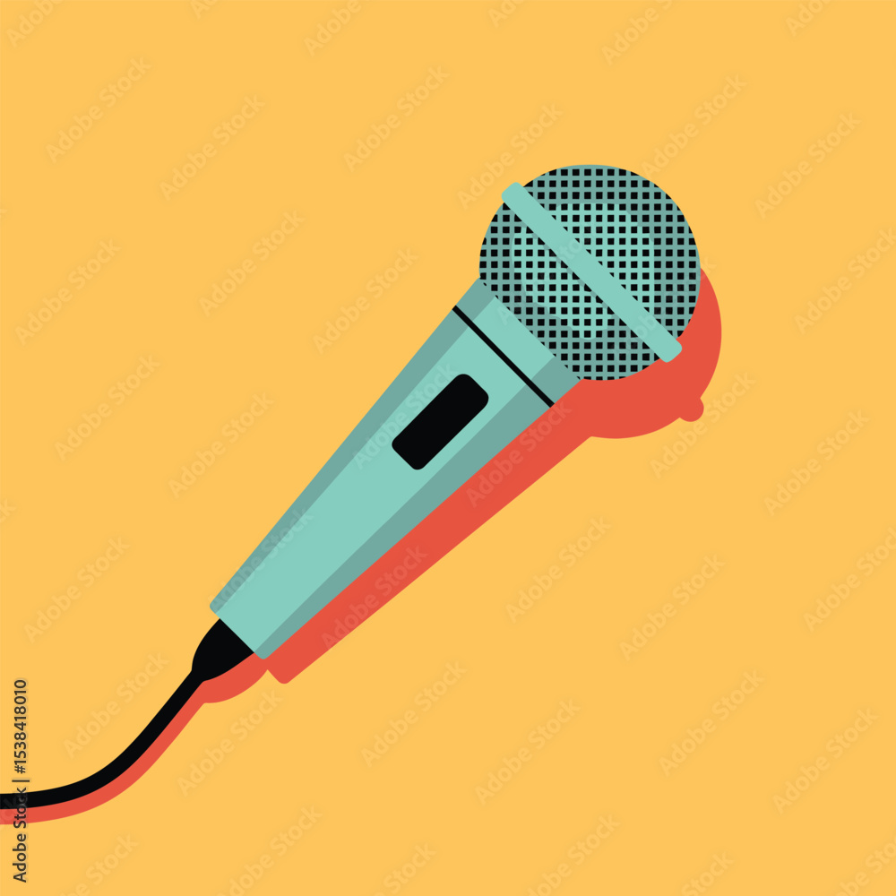 Poster vector illustration of a retro microphone with a flat design style and shadow effects set against a 