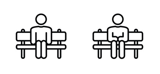 Privacy, dreary man sittingon a bench in the park or forest. Alone, sit, sadly or think. Cartoon painful icon. Unhappy desolation, isolation or solitude concept. Problem or distressing idea.