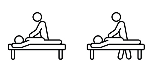 Spa service concept on bed or table. Massage therapy. Education, health and medical treatment. Relax of relaxation exercises. Human rest, stick figure man. Human silhouettes. Massage room.