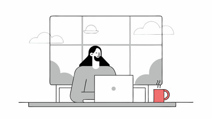 Woman Working on Laptop in Modern Office