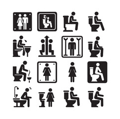 set toilet sign symbol icon  bathroom outline sig Restrooms for men and women, vecto