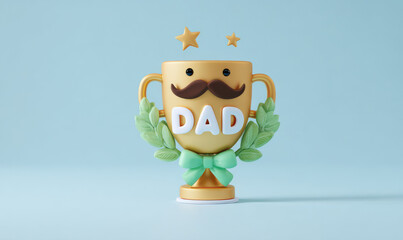 fathers day golden trophy award with best dad text and mustache design
