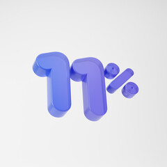 Transparent purple eleven percent or 11 % isolated over white background. 3D rendering.