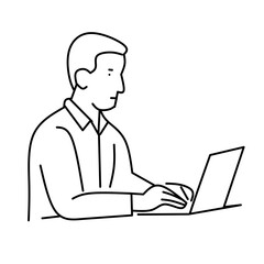 Minimalist line art vector of a man working on a laptop. Perfect for themes like remote work, online learning, productivity, and digital lifestyle.