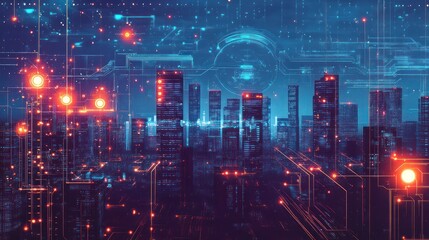 Cybernetic Metropolis: A futuristic cityscape intertwined with digital networks