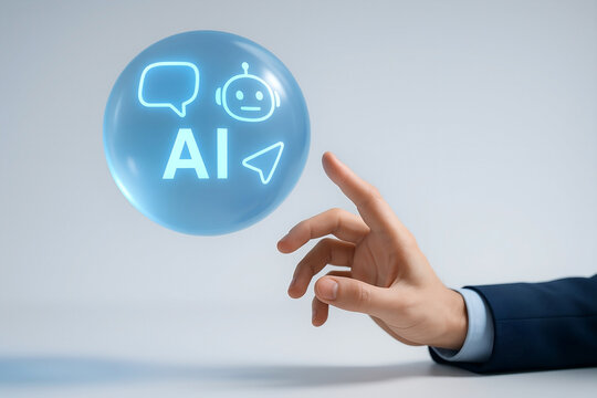A human hand reaching towards a glowing blue ai concept depicting artificial intelligence chatbots and technological advancements