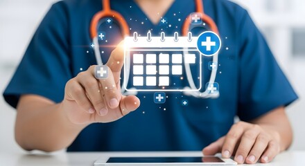 Doctor using digital calendar for medical appointment scheduling healthcare technology