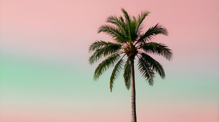 Single palm tree with pastel sky background