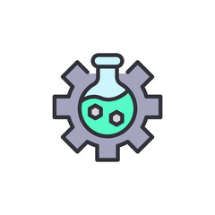 Creative Chemistry Concept Illustration With Cogwheel And Flask Design