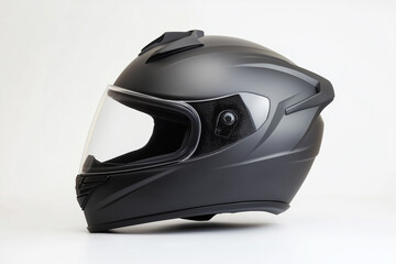 A 3D render of a wireless black motorcycle helmet on a black background, showcasing a sleek vector design and technical equipment