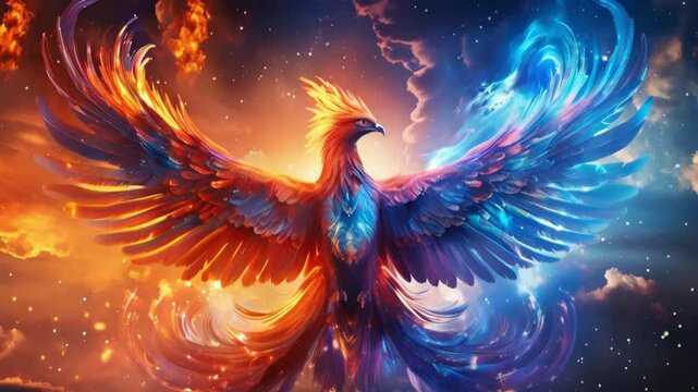 Majestic Phoenix with Nebula Patterns in Otherworldly Landscape Cool Background 4k Wallpaper
