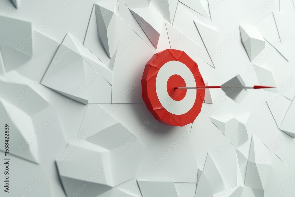 Poster minimalist target evolving into a polygonal form against a textured background