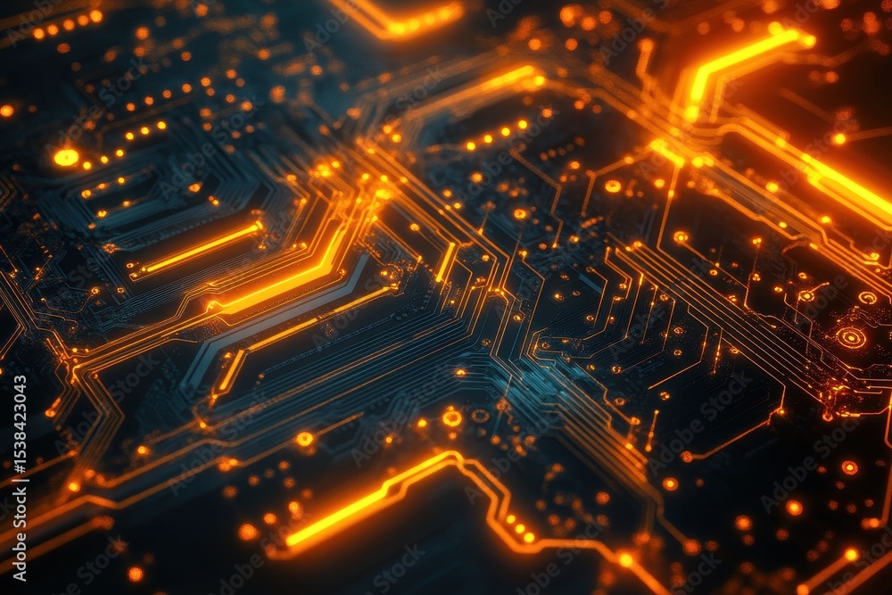 Poster glowing fractal circuit board design showcasing intricate patterns and vibrant colors illuminated in