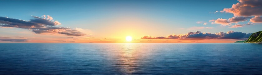 Fototapeta premium Sunrise over calm ocean coastal landscape nature scene tranquil view