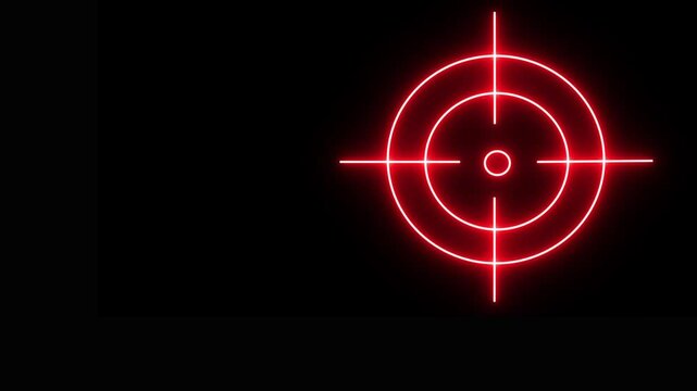 Neon glowing light target icon animation with red color on black background.