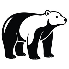 Stylized black and white bear stands alert, its silhouette a blend of strength and minimalism