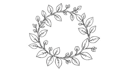 Wreath of leaves. Scandinavian doodle spring or summer wreath with leaves and branches. Isolated