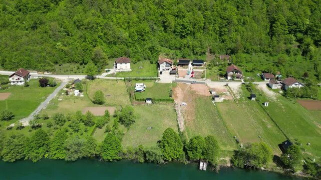 Small camping site for motorhomes next to river Una just before Strbacki buk in Bosnia and Herzegovina.