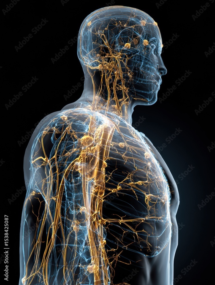 Poster stylized wireframe representation highlighting the intricate human nervous system in a detailed anat