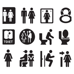 set toilet sign symbol icon  bathroom outline sig Restrooms for men and women, vecto