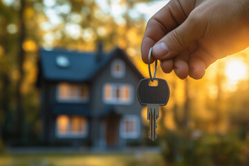 hand holding house key, representing rental agreement or new home ownership concept