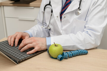 Diet and weight loss for overweight and obesity. Doctor sitting at desk