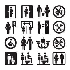 set toilet sign symbol icon  bathroom outline sig Restrooms for men and women, vecto