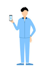  man in jersey posing with smartphone showing health app