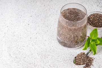 Chia seeds water, infused drink contains water, soaked chia seed, help for hydration, healthy...